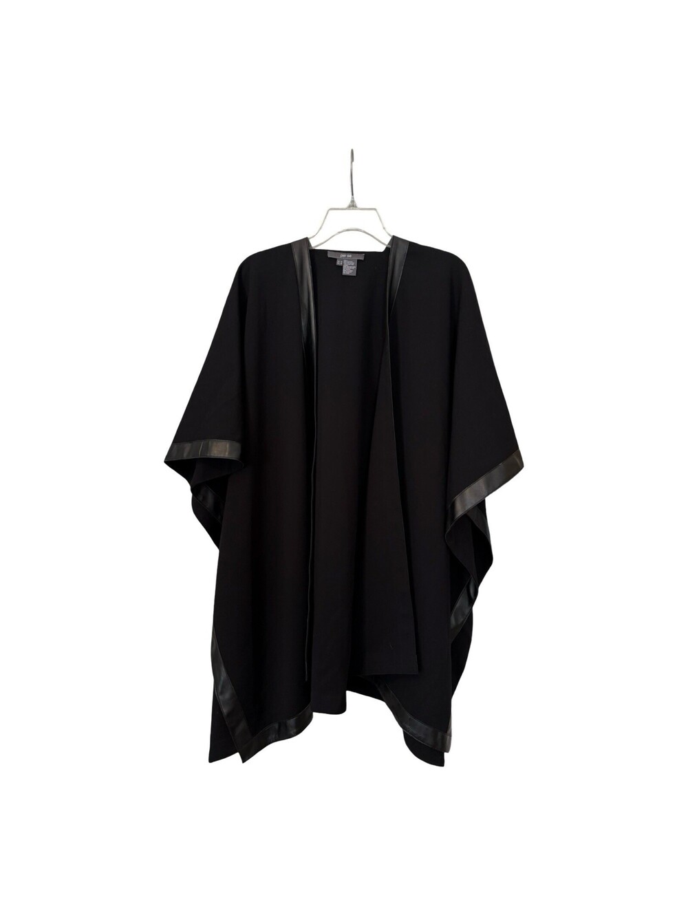 Black Solid Shawl/Wrap Poncho with Leather-like Accent - OS / Medium Per Se
